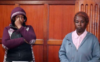 Ruth Kageha Livole and Violet Engesia Aluse before a Nairobi court on Monday, May 9, 2022 PHOTO:NATION