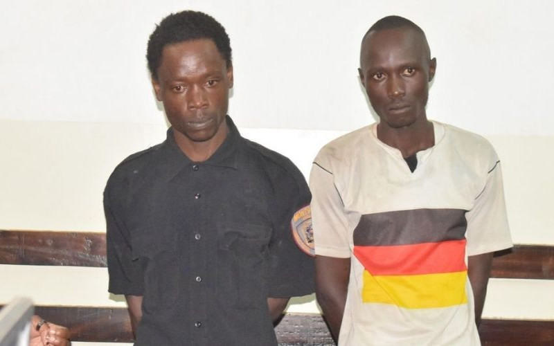 The two suspects who were nabbed digging up copper conductors at Lang'ata area PHOTO: The Nation