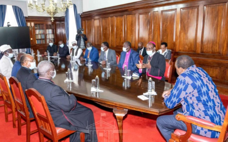 President Kenyatta and the clergy meeting on 18th August 2020at State House Nairobi PHOTO:PSCU