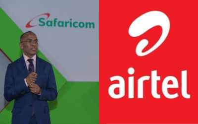 Safaricom CEO Peter Ndegwa (left) and the Airtel logo COURTESY