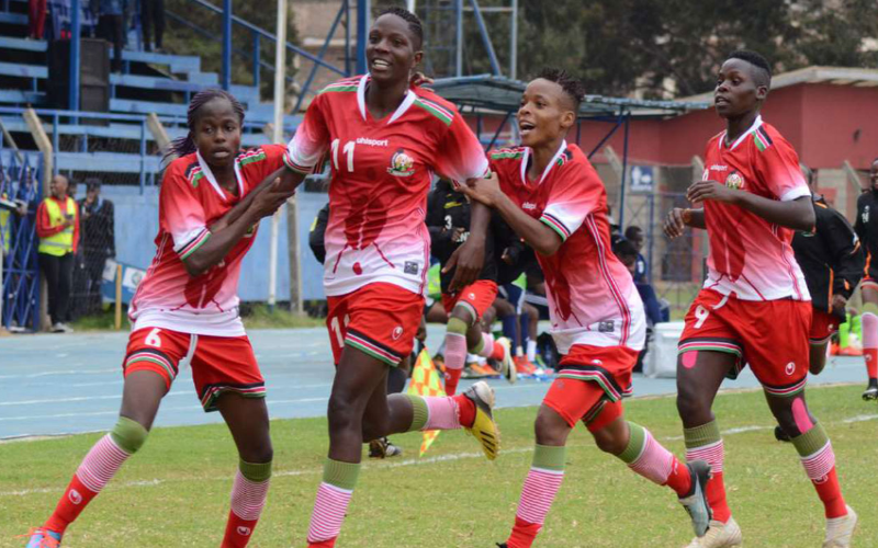 Harambee Starlets celebrate at a past match. COURTESY