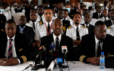 Kenya Airline Pilots Association (KALPA) members in a past press conference COURTESY