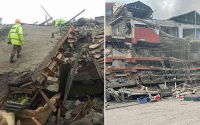 The collapsed Ruaka building that killed two people(left) and the collapsed Ruiru building that collapsed on Monday, November 21(right). COURTESY